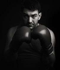 Black and white portrait of a boxer