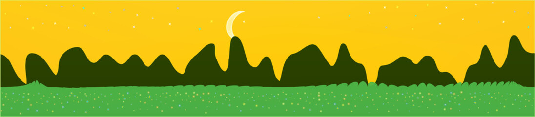 Yellow sky, and mountains landscape. 