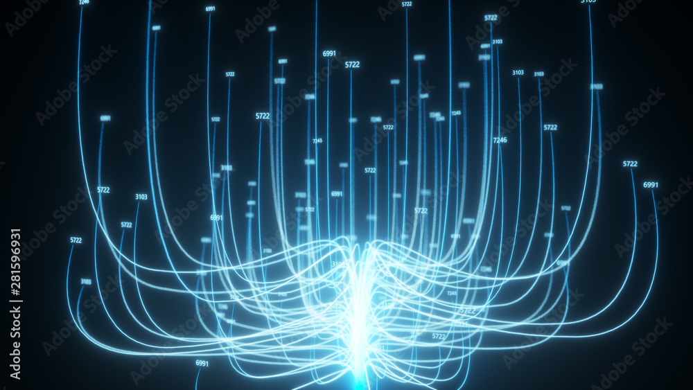 Poster growing tree transmitting internet cloud computing data. the concept of network technologies, neural