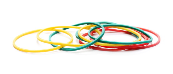 Colorful rubber bands isolated on white background