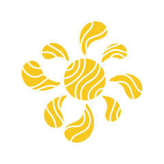 Yellow stylized sun. Hand drawn on a white background. Sunny weather concept