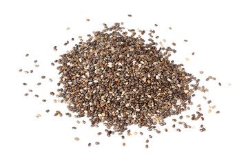 Chia seeds isolated on white background. Top view.