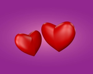 3D illustration of two hearts on a pink background