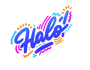 Halo. Lettering. Modern vector brush calligraphy. Ink illustration hello in Spanish