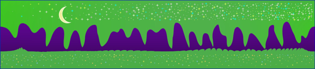 Green sky, and mountains landscape. 