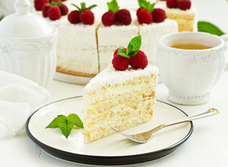 raspberry and cream cake. Selective focus.