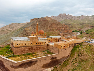 Aerial view of Ishak Pasha Palace, it is a semi-ruined palace and administrative complex located in...