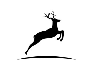 Black vector silhouette of Reindeer with antlers isolated on white background.