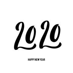 Happy New Year 2020 card with hand drawn lettering.