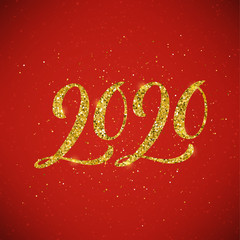 Happy New Year 2020 poster with hand drawn lettering.