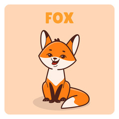 Obraz premium Fox sitting, cute character for children. Vector illustration in cartoon style. Animal alphabet.