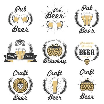 Vector set of craft beer emblems, logos, badges and labels