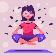 Meditation health benefits for body, mind and emotions. Cartoon vector illustration