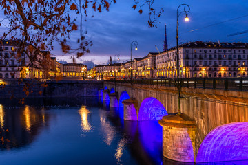 Re Umberto, Turin bridge at sunset, Italy.