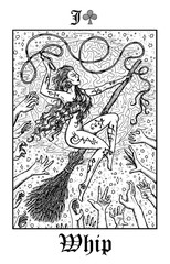 Whip. Tarot card from vector Lenormand Gothic Mysteries oracle deck.