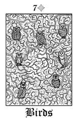 Birds. Tarot card from vector Lenormand Gothic Mysteries oracle deck.