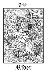 Fototapeta na wymiar Rider. Tarot card from vector Lenormand Gothic Mysteries oracle deck.