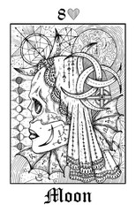 Moon symbol. Tarot card from vector Lenormand Gothic Mysteries oracle deck.