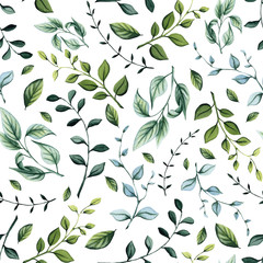 Seamless Pattern of Watercolor Wild Herbs