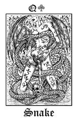 Snake symbol. Tarot card from vector Lenormand Gothic Mysteries oracle deck.