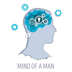 Mind of a man, vector illustration in paper art style