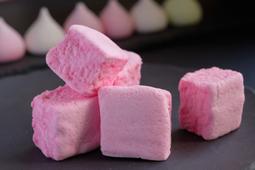 Pink homemade marshmallow dessert with blueberry