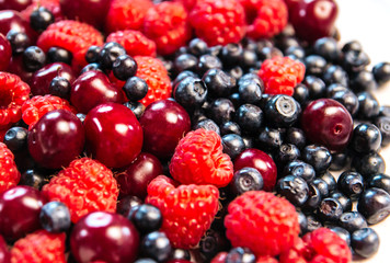  fresh raspberries, cherries and blueberries