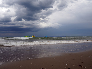 Sea, beach Thunderstorms approaching the beach