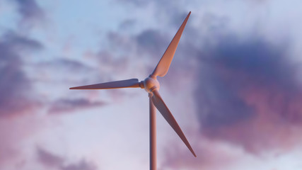 Sunset Above The Windmills On The Field - 3D Rendering