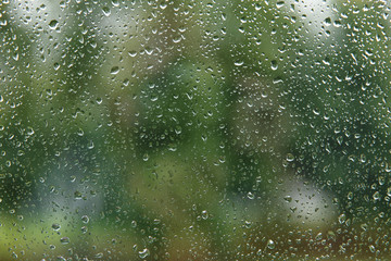 water droplets on glass, selective focus