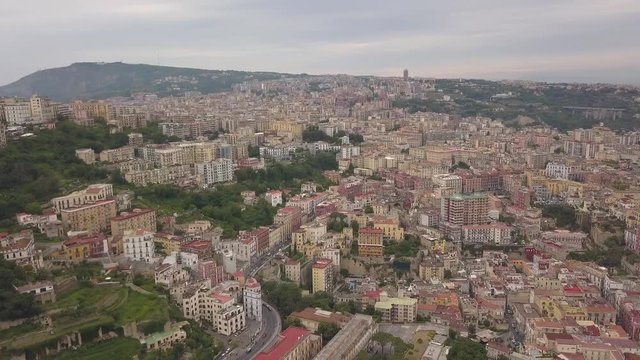 Aerial view of the quarters of Naples. Flight of a drone over Naples.