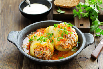 Stuffed pepper with rice and meat.