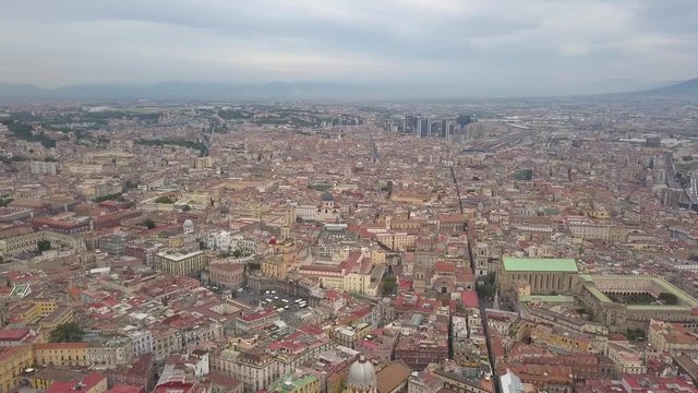 Aerial view of Naples, video shot on a drone. Panoramic view of the city.