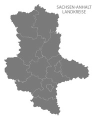 Modern Map - Saxony-Anhalt map of Germany with counties gray
