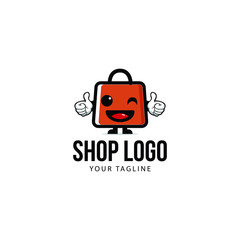 cute shopping bag mascot logo template, vector