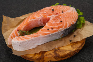 Raw salmon steak - ready for grill