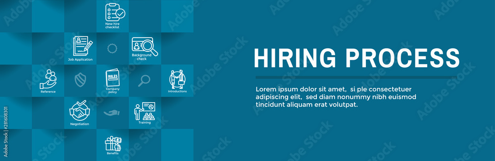 Wall mural hiring process icon set with web header banner