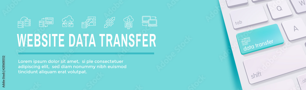Wall mural website data transfer icon set and web header banner