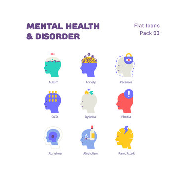 Mental Health and Disorder flat icons set