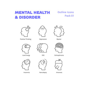 Mental Health And Disorder Outline Icons Set 