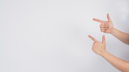 hand pointing to something on white background