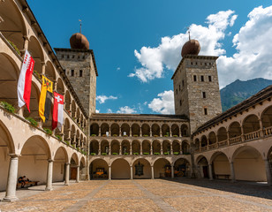 Obraz premium Brig, Switzerland - 07/14/2019: View to the Stockalper palace building in Brig (Brig-Glis), Switzerland. Stockalper palace is declared Swiss Cultural Property of National Significance
