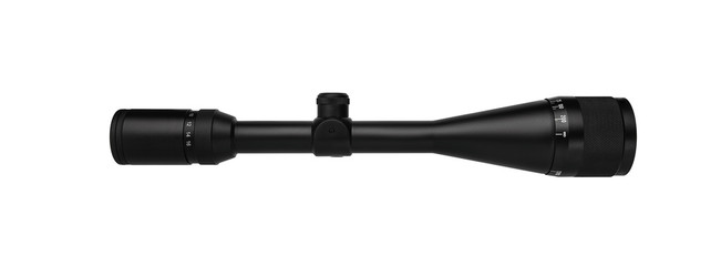 modern black optical scope for weapon isolated on whited. sight scope isolated on white back.