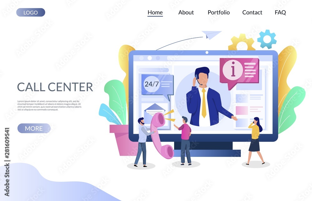 Sticker call center vector website landing page design template