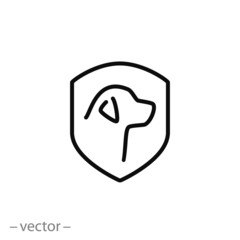 animal protection icon, dog shield, pet safe, thin line symbol for web and mobile phone on white background - editable stroke vector illustration eps 10