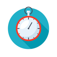 Stylish stopwatch icon with long shadows on white background
