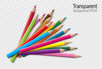 Set of colored pencil collection - isolated vector illustration colorful pencils on transparent background. - obrazy, fototapety, plakaty