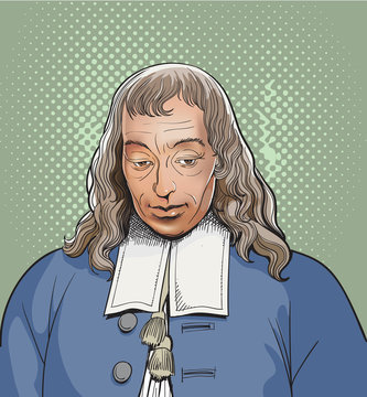 Blaise Pascal line art portrait, vector
