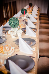 Fancy green dinner table in a reastaurant