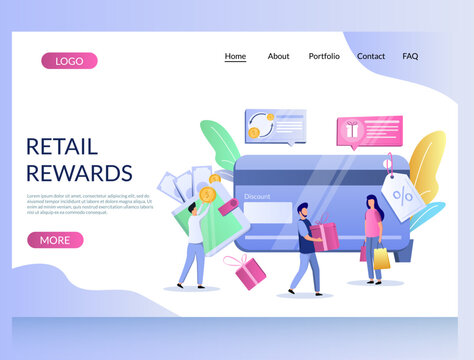Retail rewards vector website landing page design template